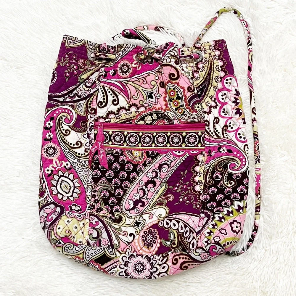 Y2K Vera Bradley Pink Very Berry Paisley Drawstring Cloth Backpack Retired